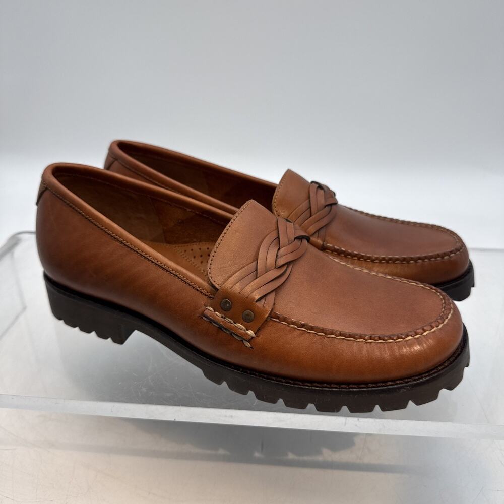 GH Bass Weejun Shoes Red Leather Calliope Slip On Basketweave Loafers Women 8.5M
